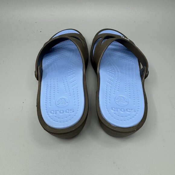 Crocs Patricia Sandals 10386 Strappy Wedge  Blue Brown Size 8 - Picture 6 of 8